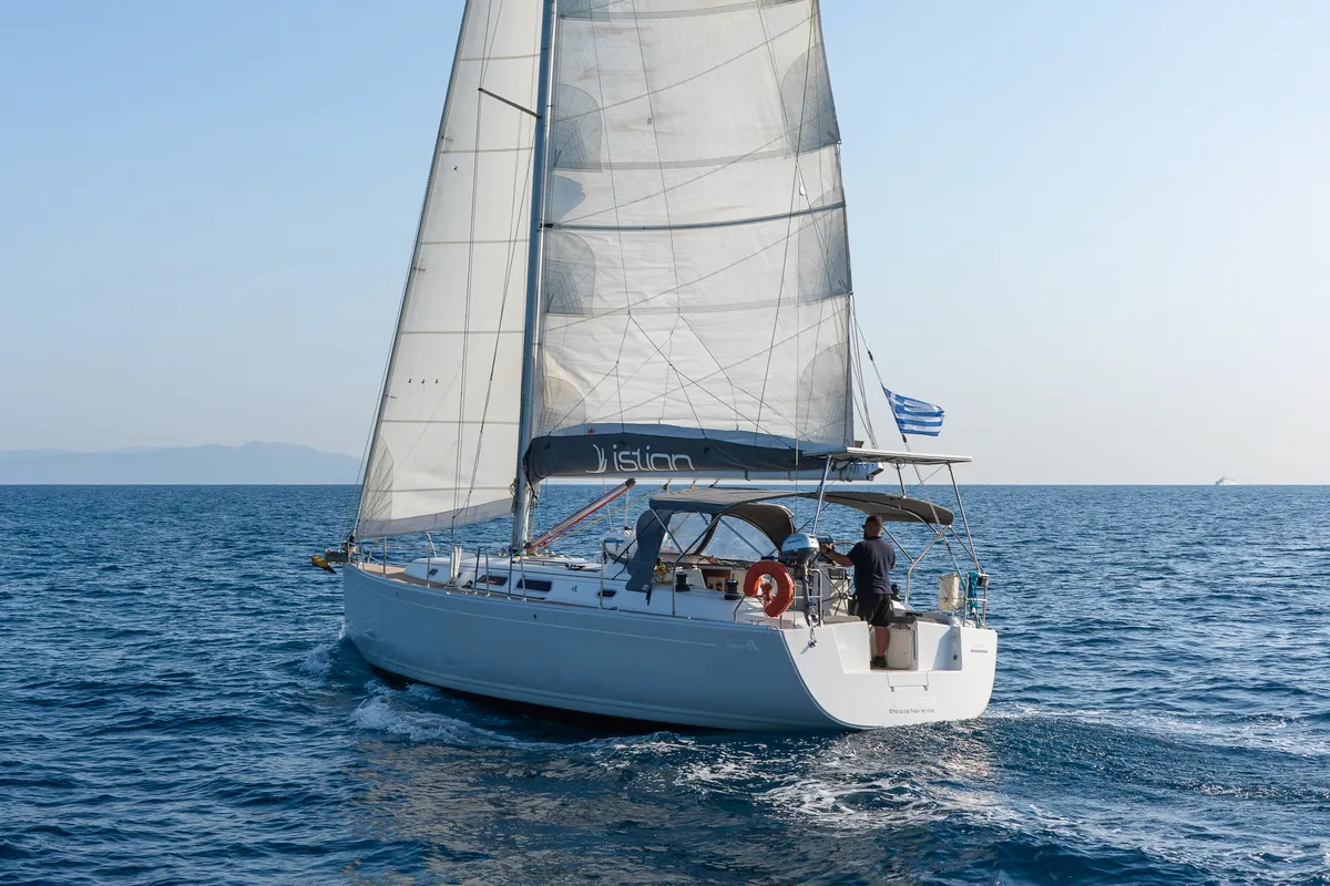 Exterior view of Flyer of Lorne, a Hanse 400 sailboat at Kos, Greece