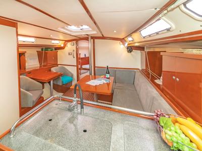 Galley of Flyer of Lorne, a Hanse 400 sailboat at Kos, Greece