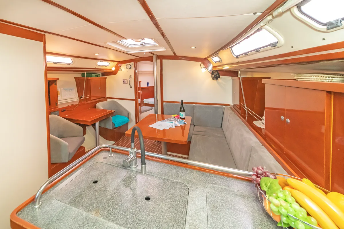 Galley of Flyer of Lorne, a Hanse 400 sailboat at Kos, Greece