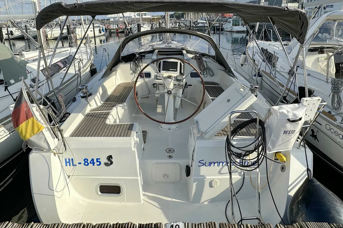 Cockpit of Summertime, a Beneteau Oceanis 37 sailboat at Heiligenhafen, Germany