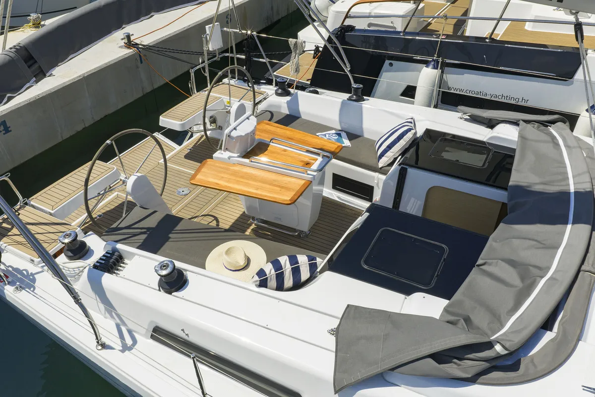Cockpit of Quintessence, a Hanse 418 sailboat at Općina Sukošan, Croatia