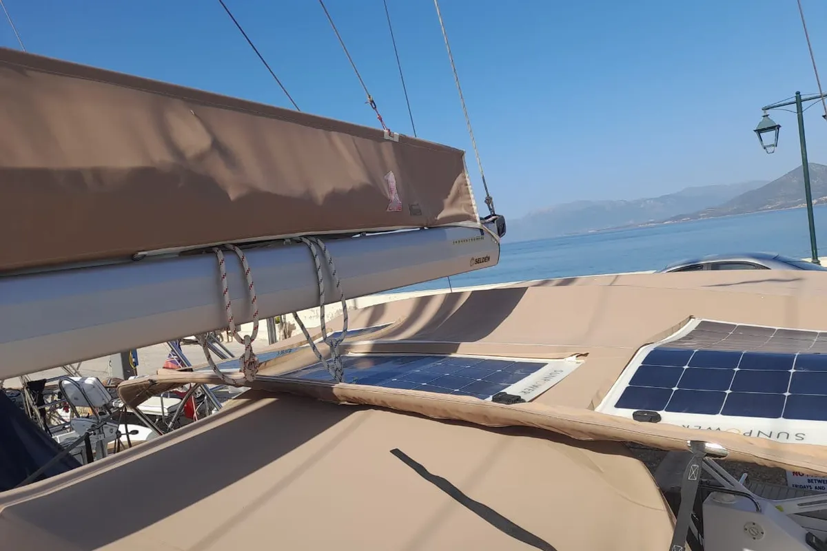 Deck of Thetis, a Elan Impression 45.1 sailboat at Municipal Unit of Palairos, Greece