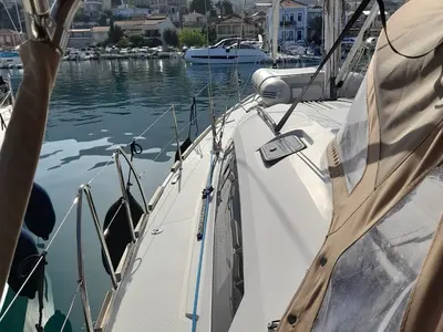 Deck of Thetis, a Elan Impression 45.1 sailboat at Municipal Unit of Palairos, Greece