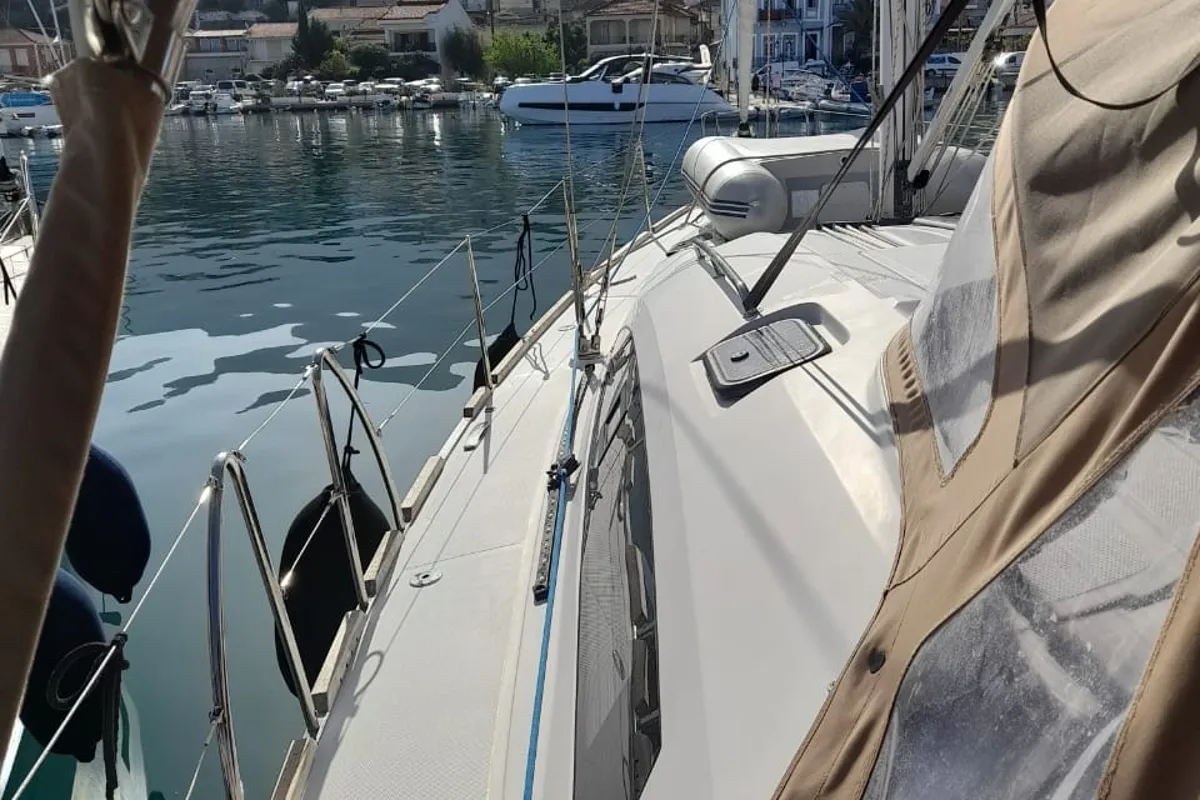 Deck of Thetis, a Elan Impression 45.1 sailboat at Municipal Unit of Palairos, Greece