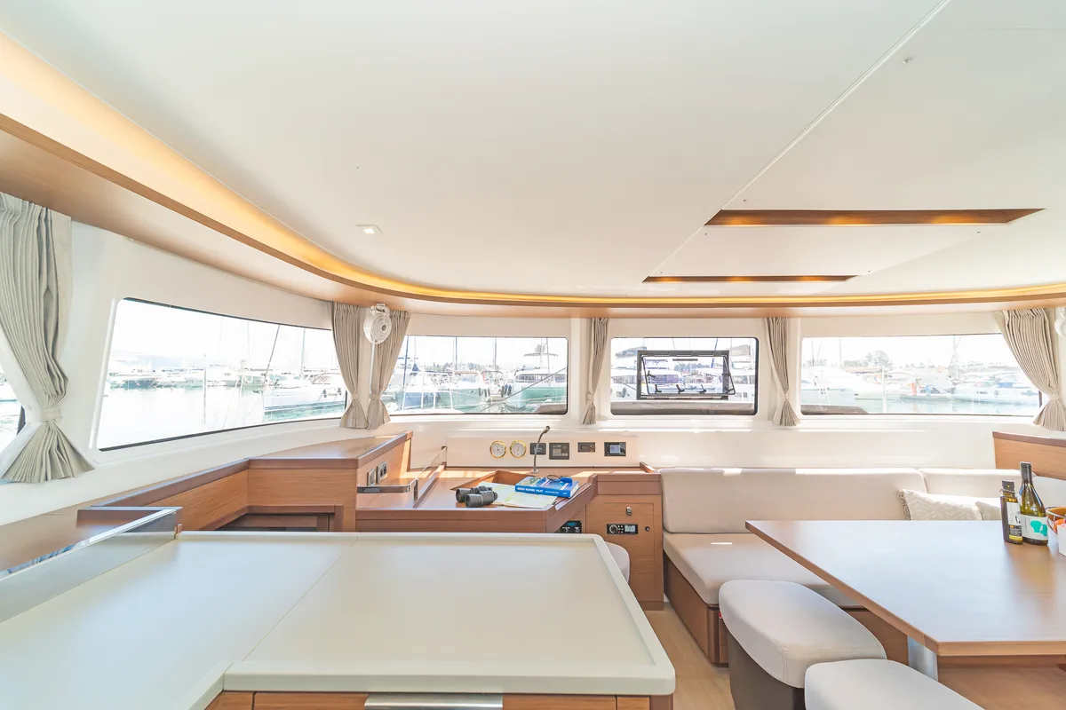 Salon of If, a Lagoon 46 catamaran at Kontokali, Greece