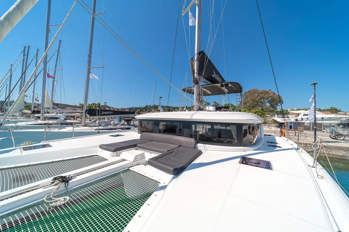 Deck of If, a Lagoon 46 catamaran at Kontokali, Greece