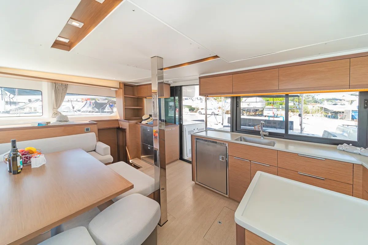 Salon of If, a Lagoon 46 catamaran at Kontokali, Greece