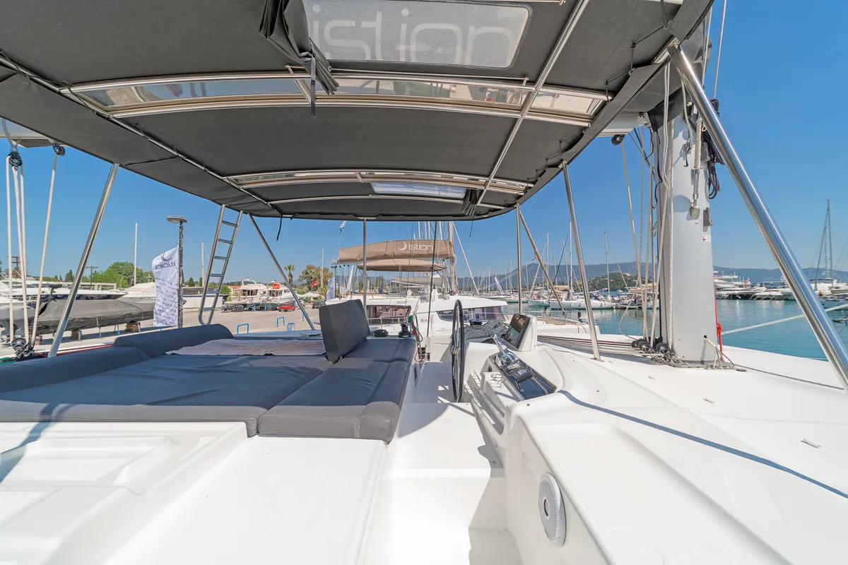Cockpit of If, a Lagoon 46 catamaran at Kontokali, Greece