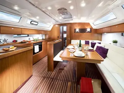 Galley of Chryseli, a Bavaria C46 sailboat at Municipal Unit of Lefkada, Greece