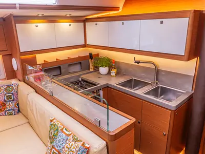 Galley of Wish Planet, a Dufour 530 sailboat at Palermo, Italy