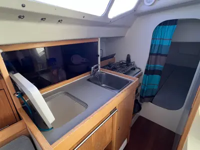 Galley of Little Wing, a RM 890 sailboat at Kerners, France