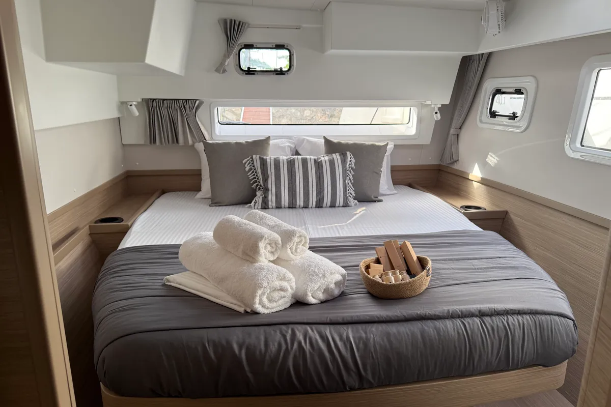 Cabin on Bellatrix, a Lagoon 42 catamaran at Athens, Greece