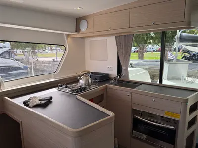 Galley of Bellatrix, a Lagoon 42 catamaran at Athens, Greece