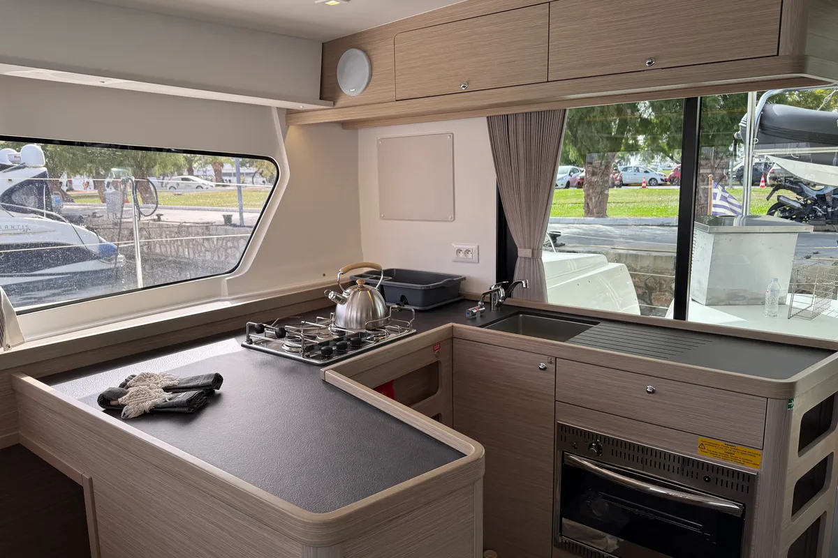 Galley of Bellatrix, a Lagoon 42 catamaran at Athens, Greece