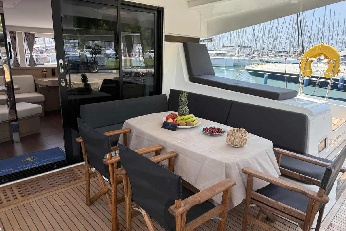 Deck of Bellatrix, a Lagoon 42 catamaran at Athens, Greece