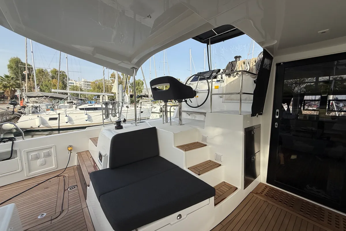 Cockpit of Bellatrix, a Lagoon 42 catamaran at Athens, Greece
