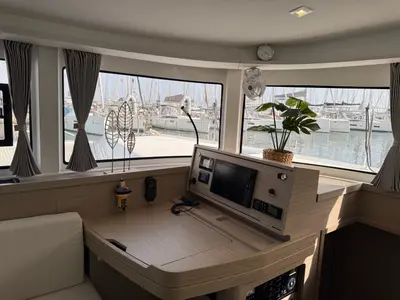 Cockpit of Bellatrix, a Lagoon 42 catamaran at Athens, Greece