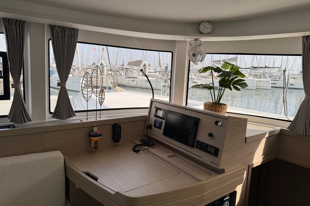 Cockpit of Bellatrix, a Lagoon 42 catamaran at Athens, Greece