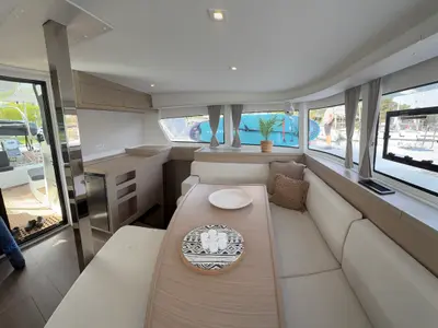Salon of Bellatrix, a Lagoon 42 catamaran at Athens, Greece