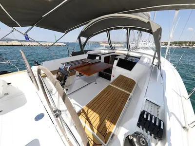 Deck of Chablis, a Hanse 388 sailboat at Seget Donji, Croatia