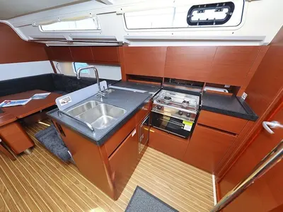 Galley of Chablis, a Hanse 388 sailboat at Seget Donji, Croatia