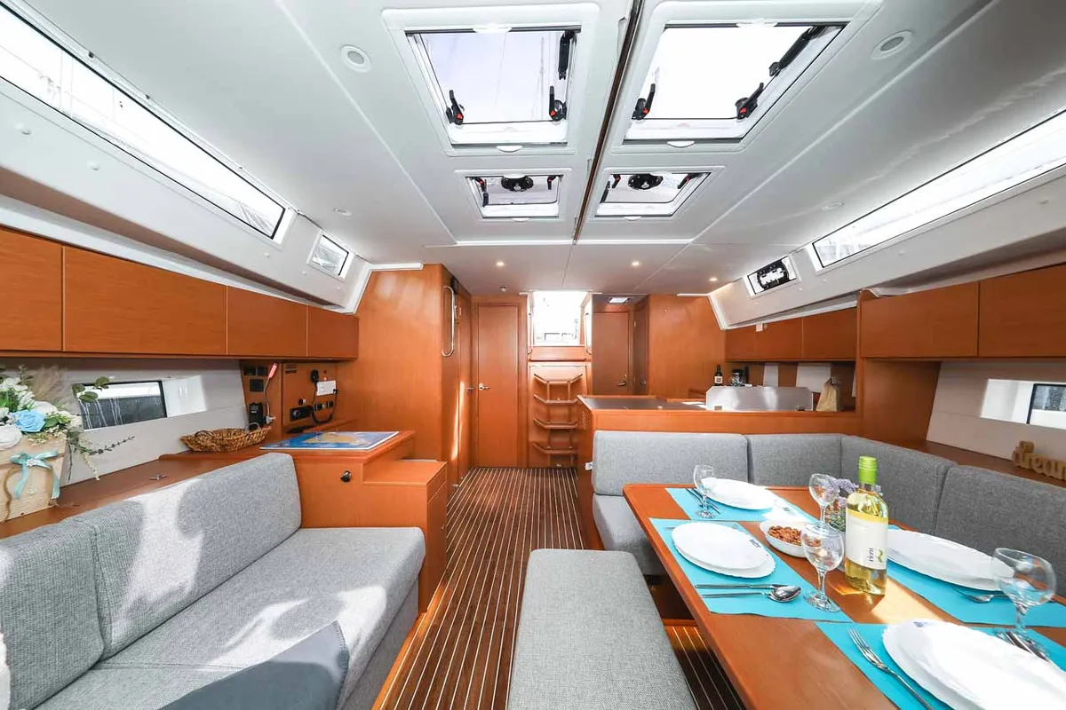 Salon of Granat, a Bavaria C50 Holiday sailboat at Grad Trogir, Croatia