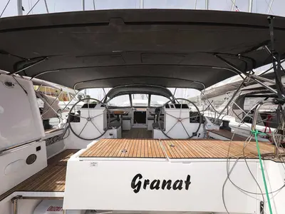 Cockpit of Granat, a Bavaria C50 Holiday sailboat at Grad Trogir, Croatia