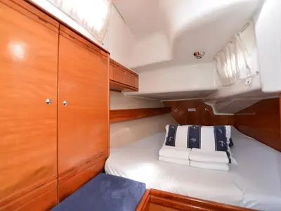 Cabin on Enigma, a Bavaria 38 Cruiser sailboat at Grad Biograd na Moru, Croatia
