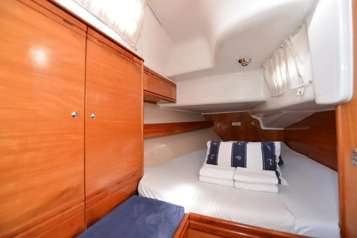 Cabin on Enigma, a Bavaria 38 Cruiser sailboat at Grad Biograd na Moru, Croatia