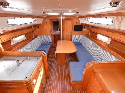 Salon of Enigma, a Bavaria 38 Cruiser sailboat at Grad Biograd na Moru, Croatia