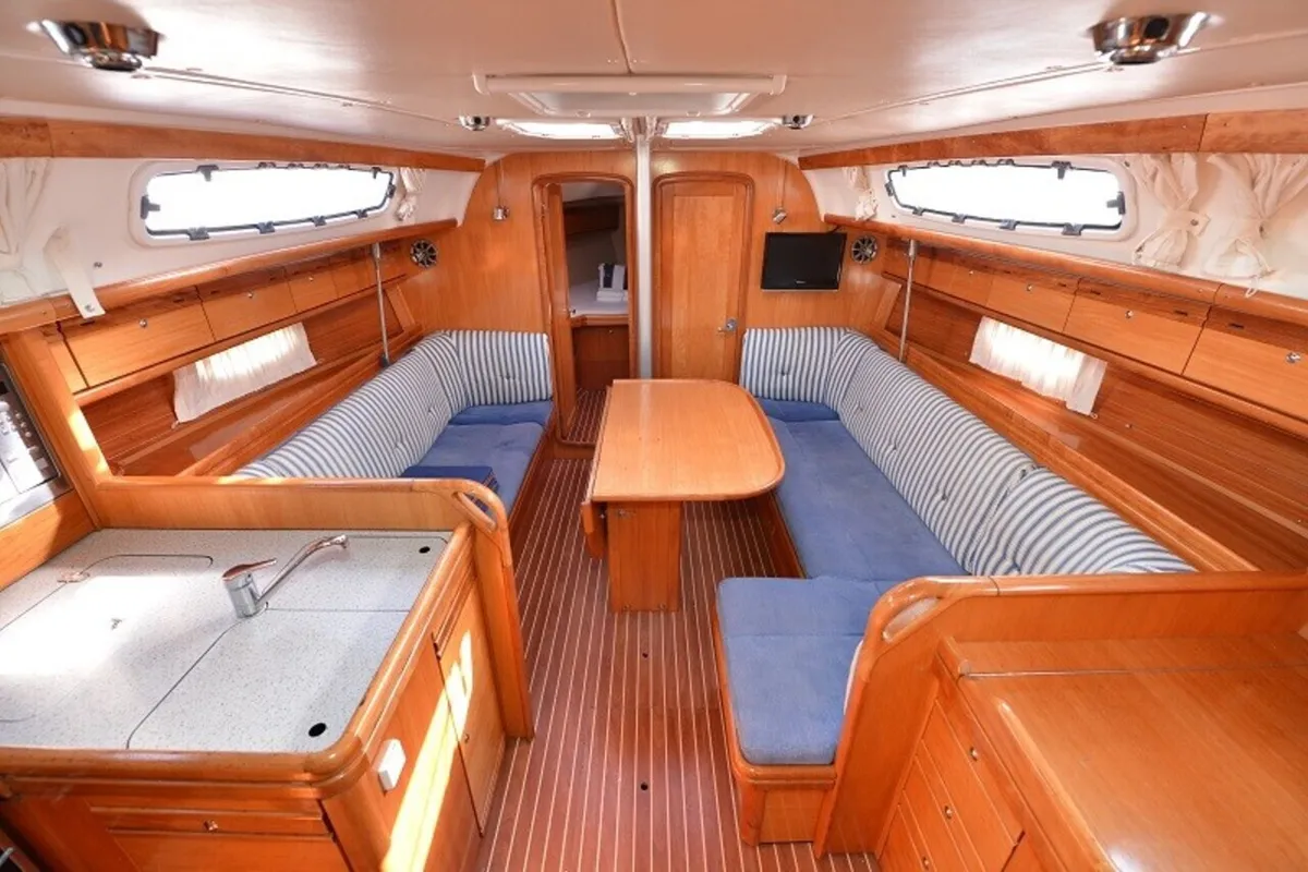 Salon of Enigma, a Bavaria 38 Cruiser sailboat at Grad Biograd na Moru, Croatia