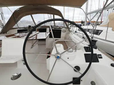Cockpit of Mona, a Dufour 412 GL sailboat at Grad Biograd na Moru, Croatia