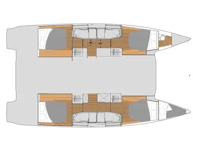 Floor plan of Greek Beauty, a Fountaine Pajot Elba 45 catamaran at Parikia, Greece