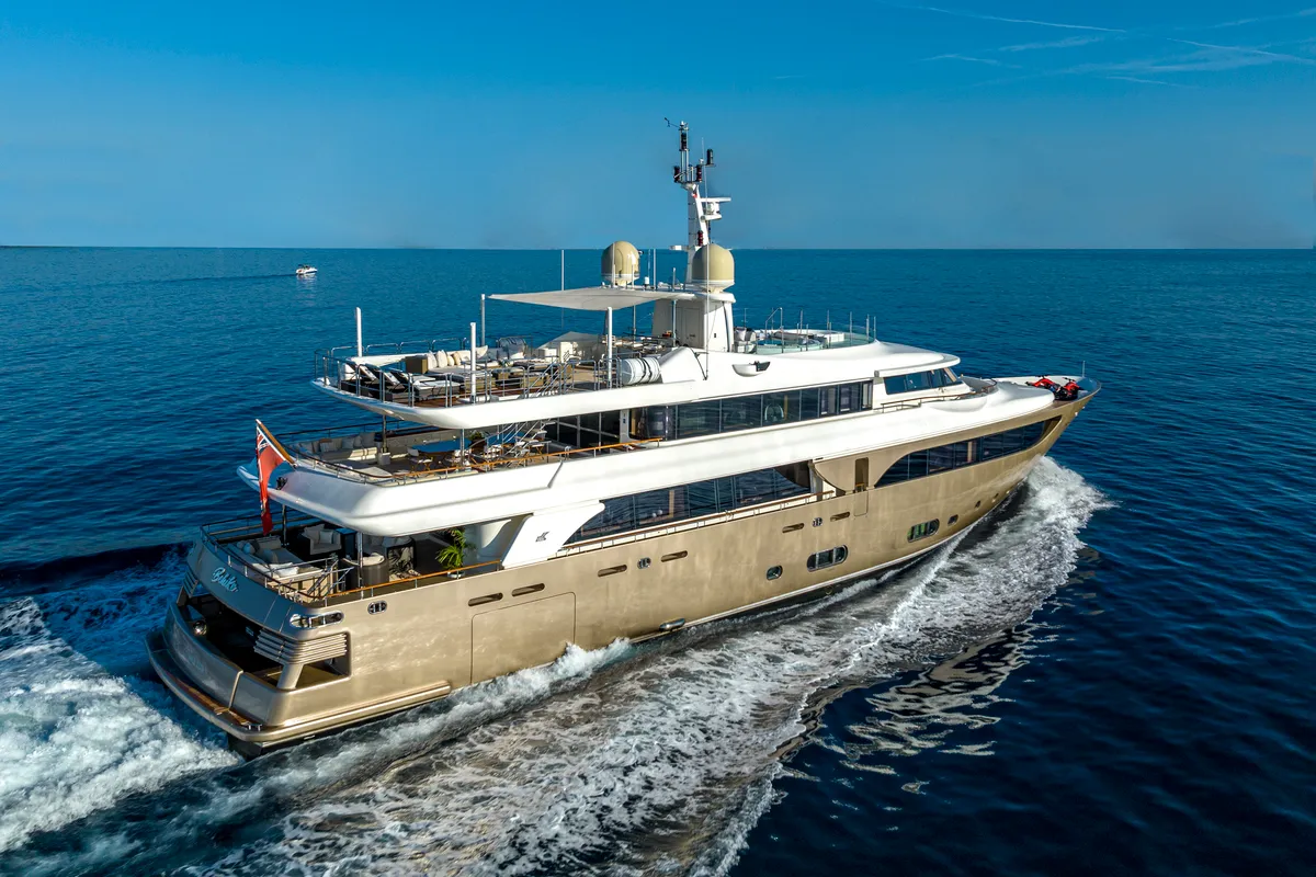 Exterior view of Behike, a Luxury Motor Yacht motor yacht at Dubai Harbour, United Arab Emirates