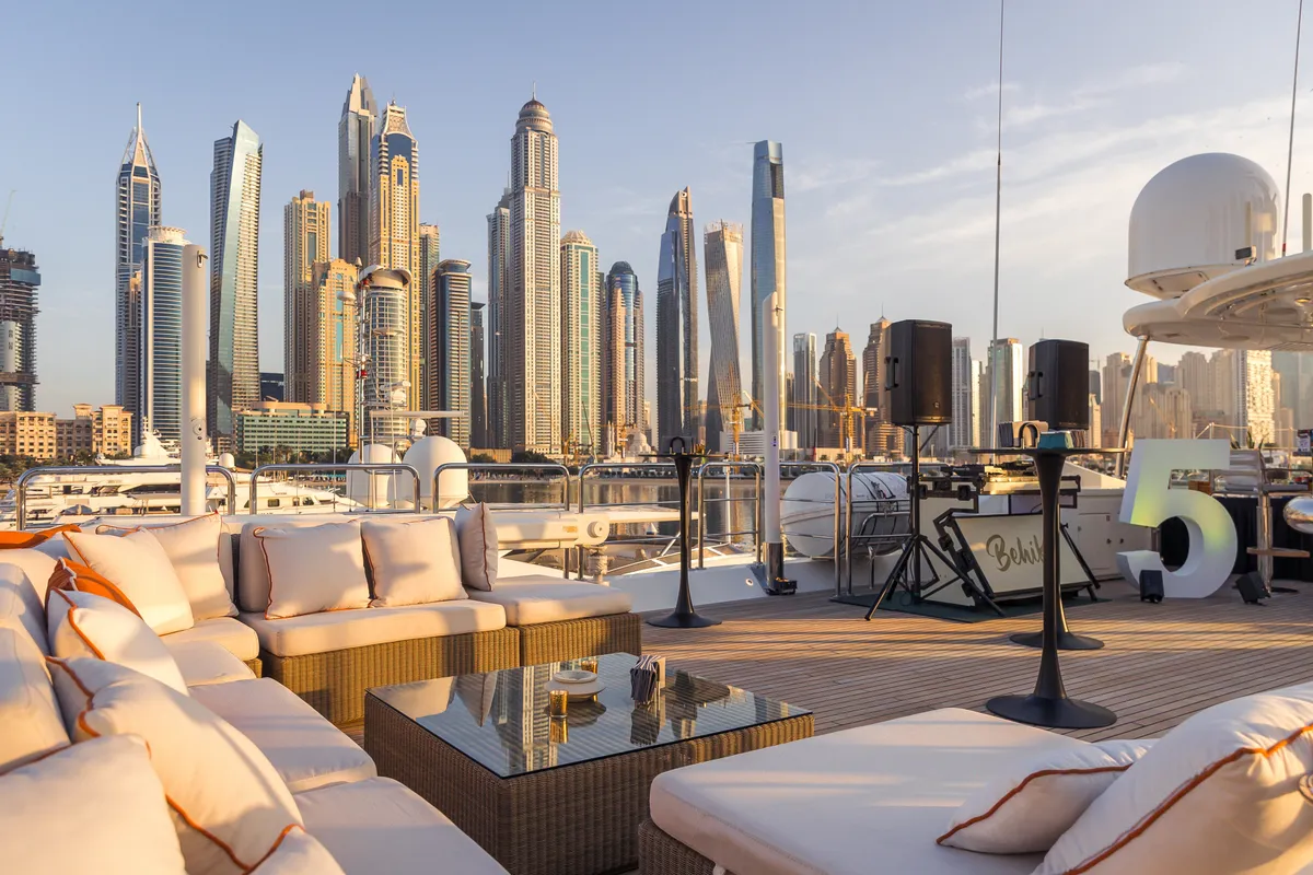 Deck of Behike, a Luxury Motor Yacht motor yacht at Dubai Harbour, United Arab Emirates