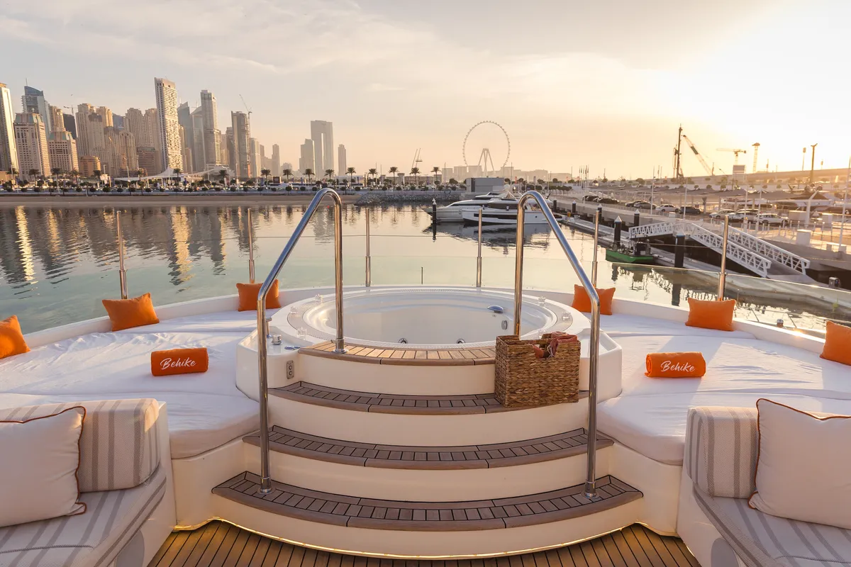 Deck of Behike, a Luxury Motor Yacht motor yacht at Dubai Harbour, United Arab Emirates