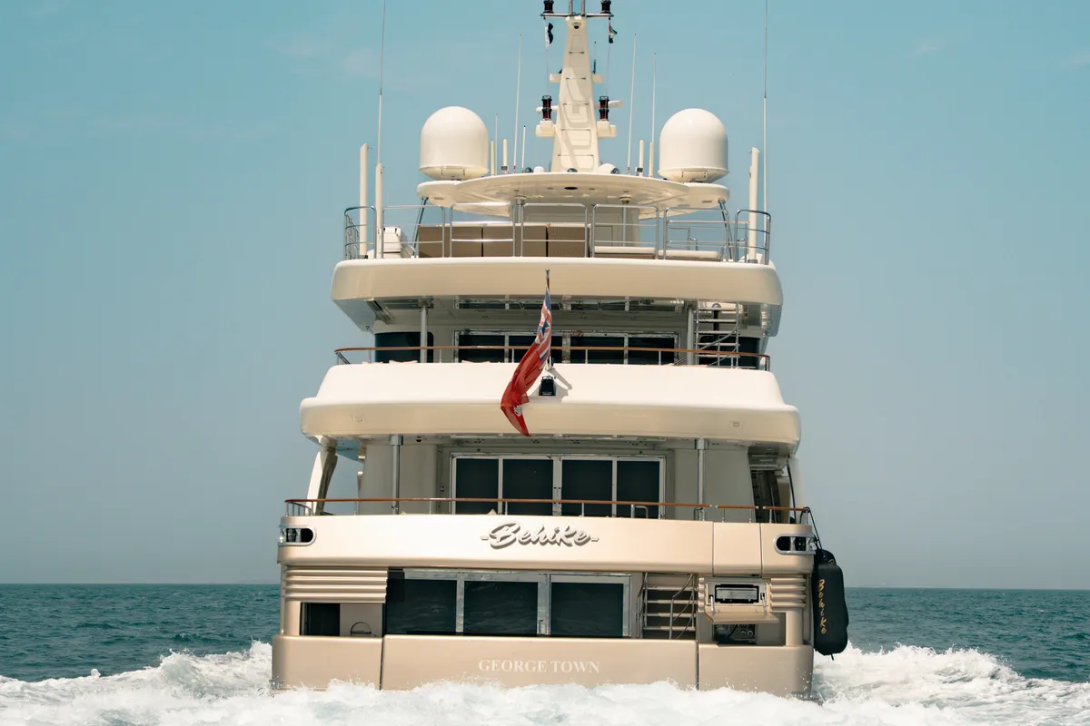 Exterior view of Behike, a Luxury Motor Yacht motor yacht at Dubai Harbour, United Arab Emirates