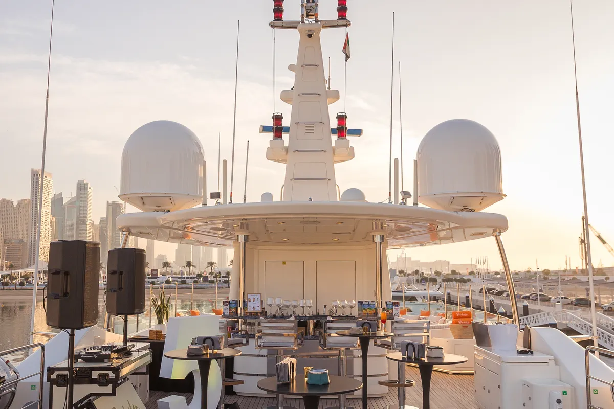 Deck of Behike, a Luxury Motor Yacht motor yacht at Dubai Harbour, United Arab Emirates