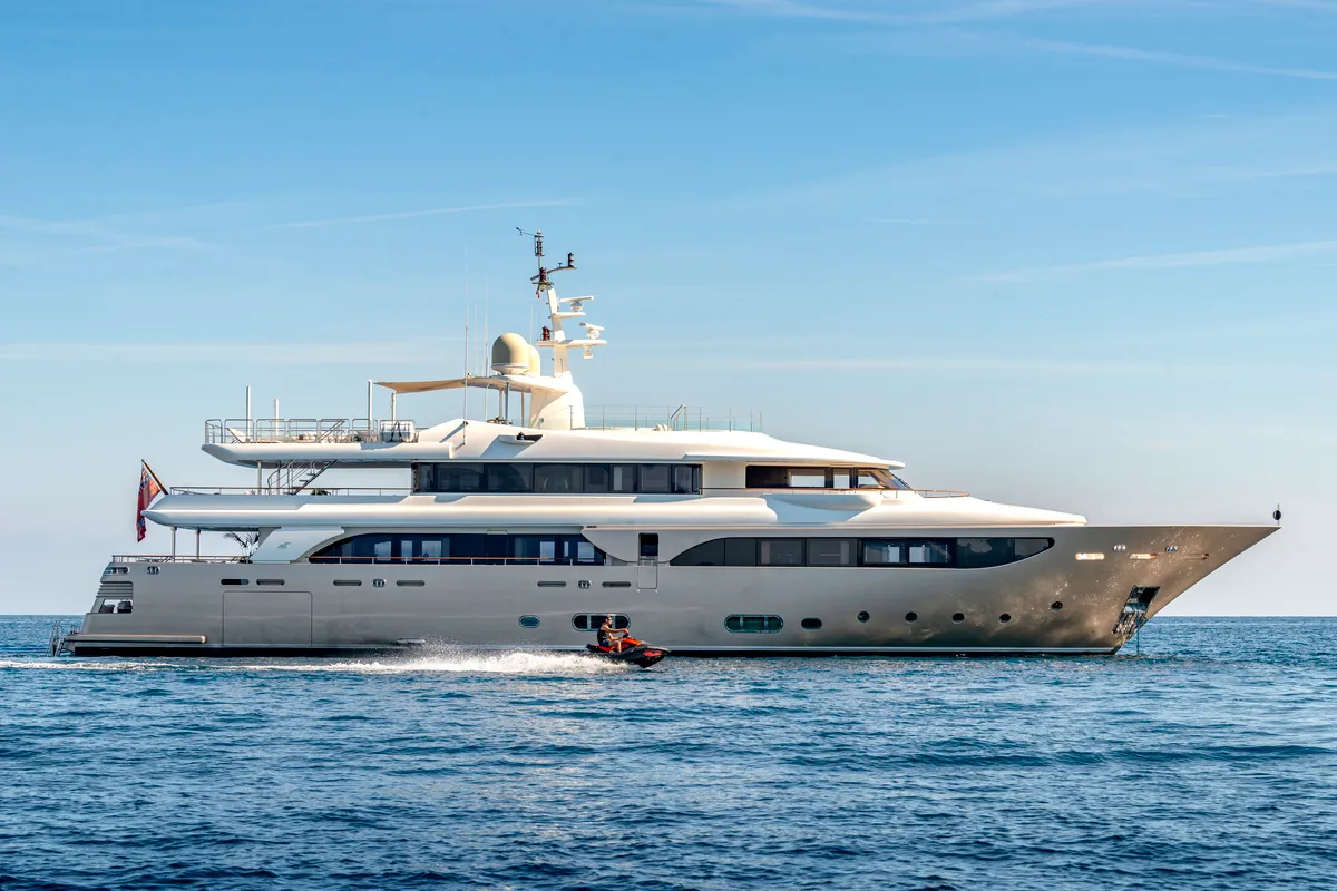 Exterior view of Behike, a Luxury Motor Yacht motor yacht at Dubai Harbour, United Arab Emirates