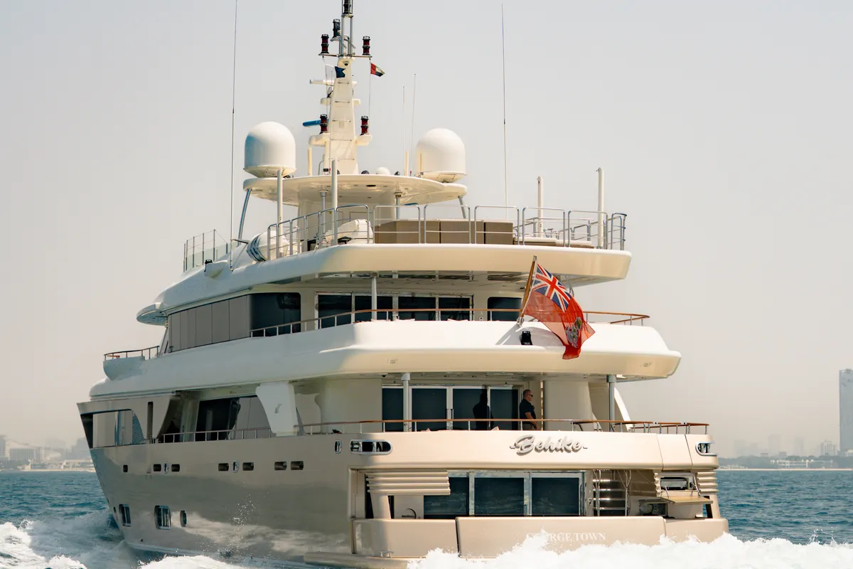 Exterior view of Behike, a Luxury Motor Yacht motor yacht at Dubai Harbour, United Arab Emirates
