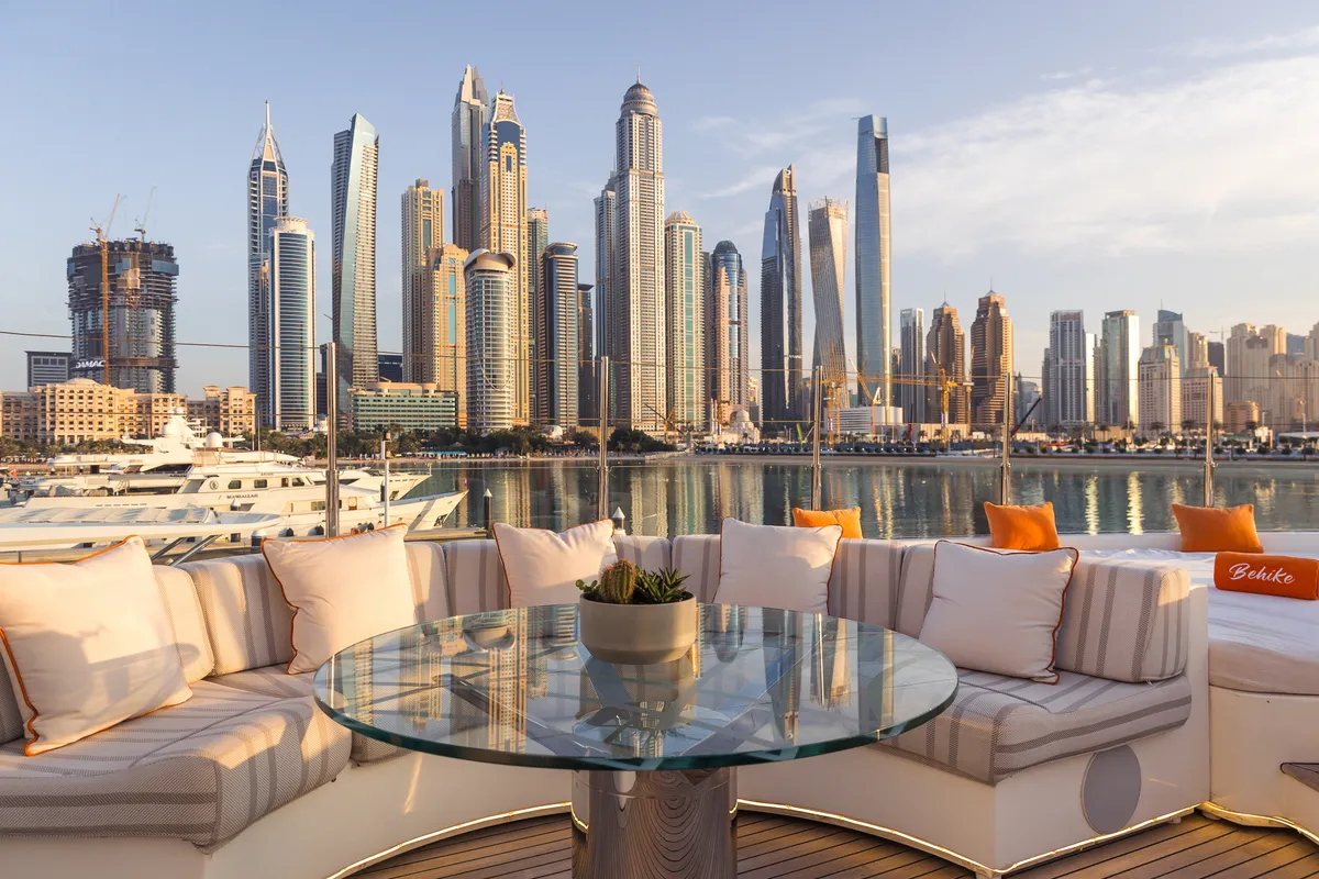 Deck of Behike, a Luxury Motor Yacht motor yacht at Dubai Harbour, United Arab Emirates