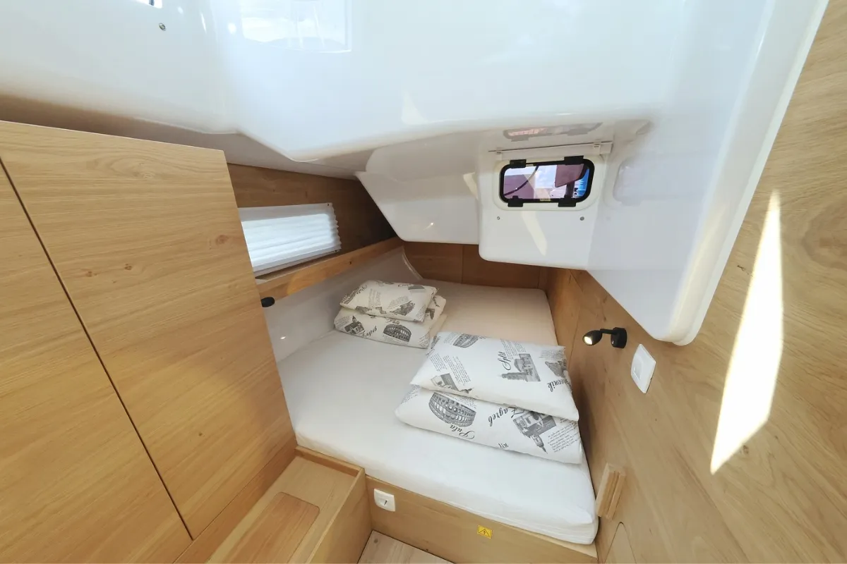 Cabin on Furija, a Elan Impression 45 sailboat at Biograd na Moru, Croatia