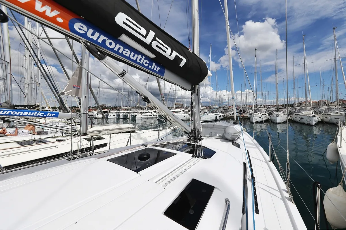 Deck of Furija, a Elan Impression 45 sailboat at Biograd na Moru, Croatia