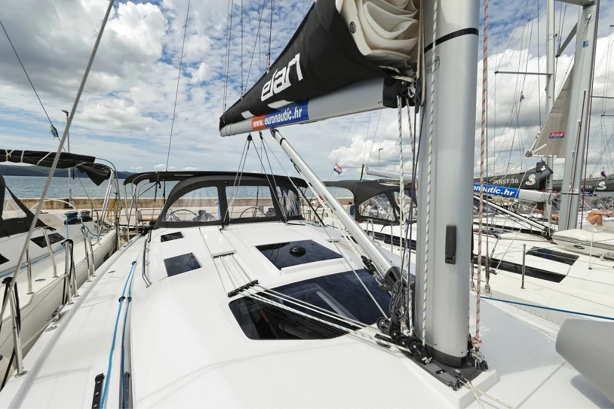 Deck of Furija, a Elan Impression 45 sailboat at Biograd na Moru, Croatia