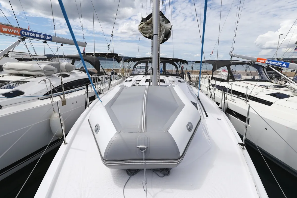 Deck of Furija, a Elan Impression 45 sailboat at Biograd na Moru, Croatia