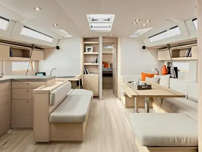 Salon of Bluescape II, a Beneteau Oceanis 51.1 sailboat at Lavreotiki Municipal Unit, Greece
