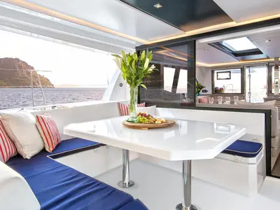 Salon of Moorings 4500L/10 Club, a Leopard 45 catamaran at Road Town, British Virgin Islands
