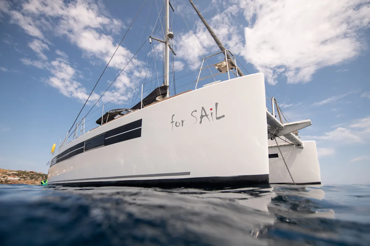Exterior view of FOR SAIL, a Lagoon 560 catamaran at Municipal Unit of Nea Peramos, Greece