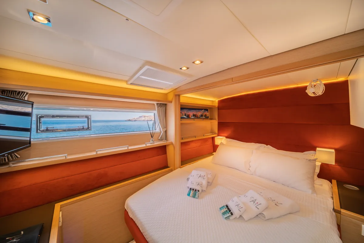 Cabin on FOR SAIL, a Lagoon 560 catamaran at Municipal Unit of Nea Peramos, Greece