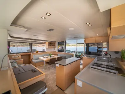 Salon of FOR SAIL, a Lagoon 560 catamaran at Municipal Unit of Nea Peramos, Greece